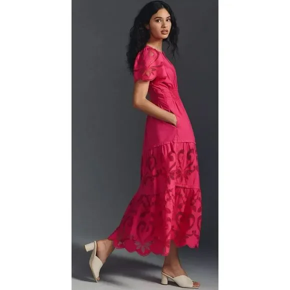 By Anthropologie The Somerset Pink Maxi Dress The Cutwork Edition Size XS Petite - Picture 3 of 9